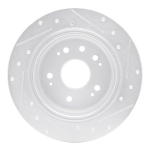 Honda CR-V Brake Rotor (1) - Rear Left - R1 Concepts - Drilled & Slotted - Silver - `02-`04